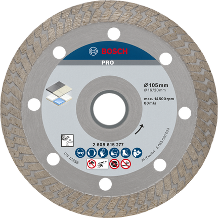 Disco de corte de diamante cerámico duro Bosch PRO de 105 mm.